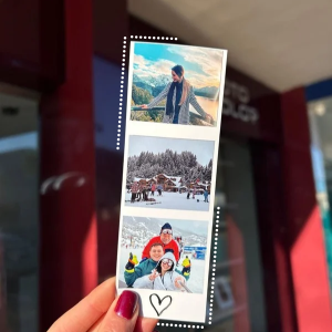 Trio de fotos papel fotográfico 15,2x5,2 frente personalizada, verso tradicional   escolha 3 fotos e um emoji